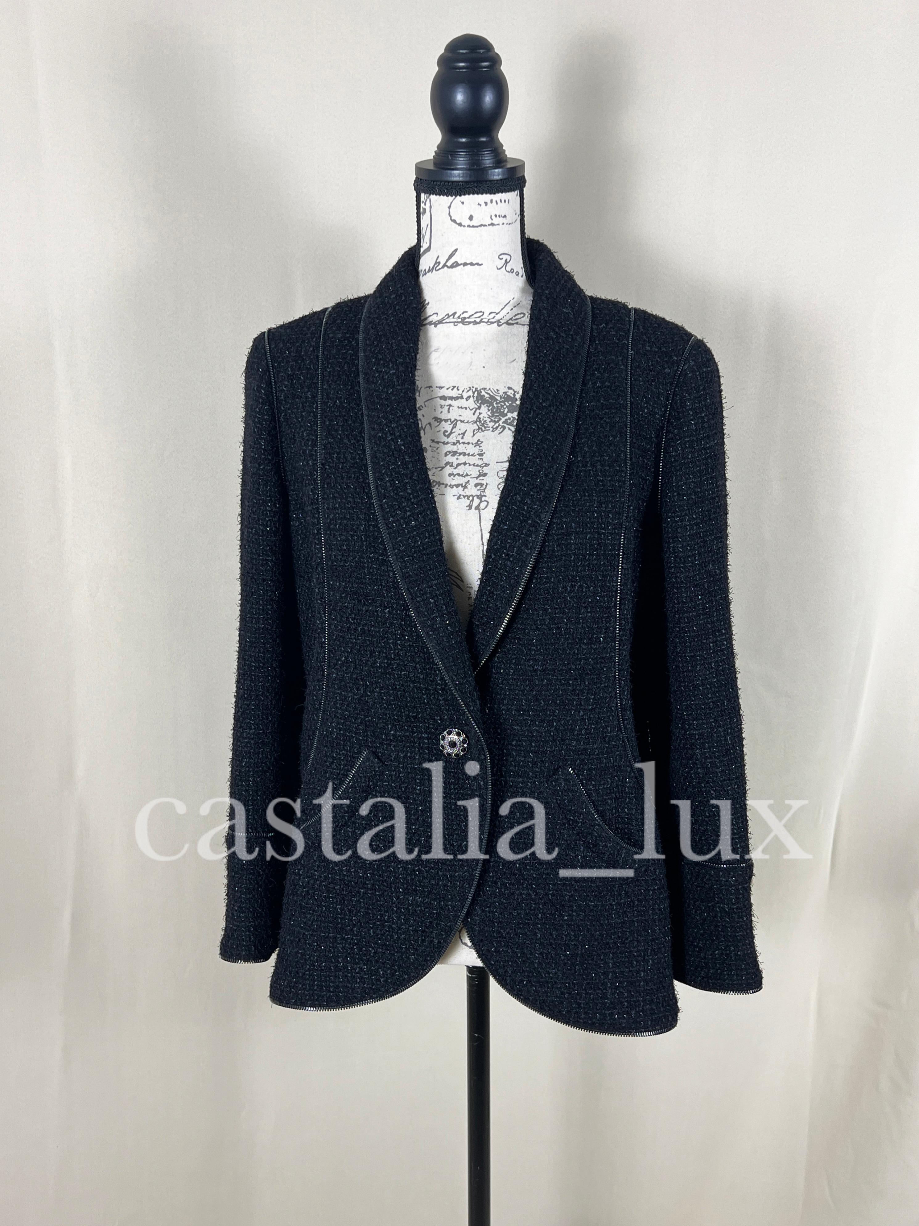 Chanel CC Jewel Gripoix Buttons Black Tweed Jacket In Excellent Condition In Dubai, AE