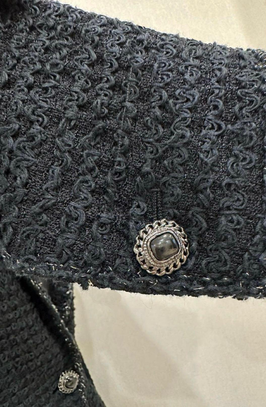 Women's or Men's Chanel CC Jewel Gripoix Buttons Black Tweed Jacket For Sale