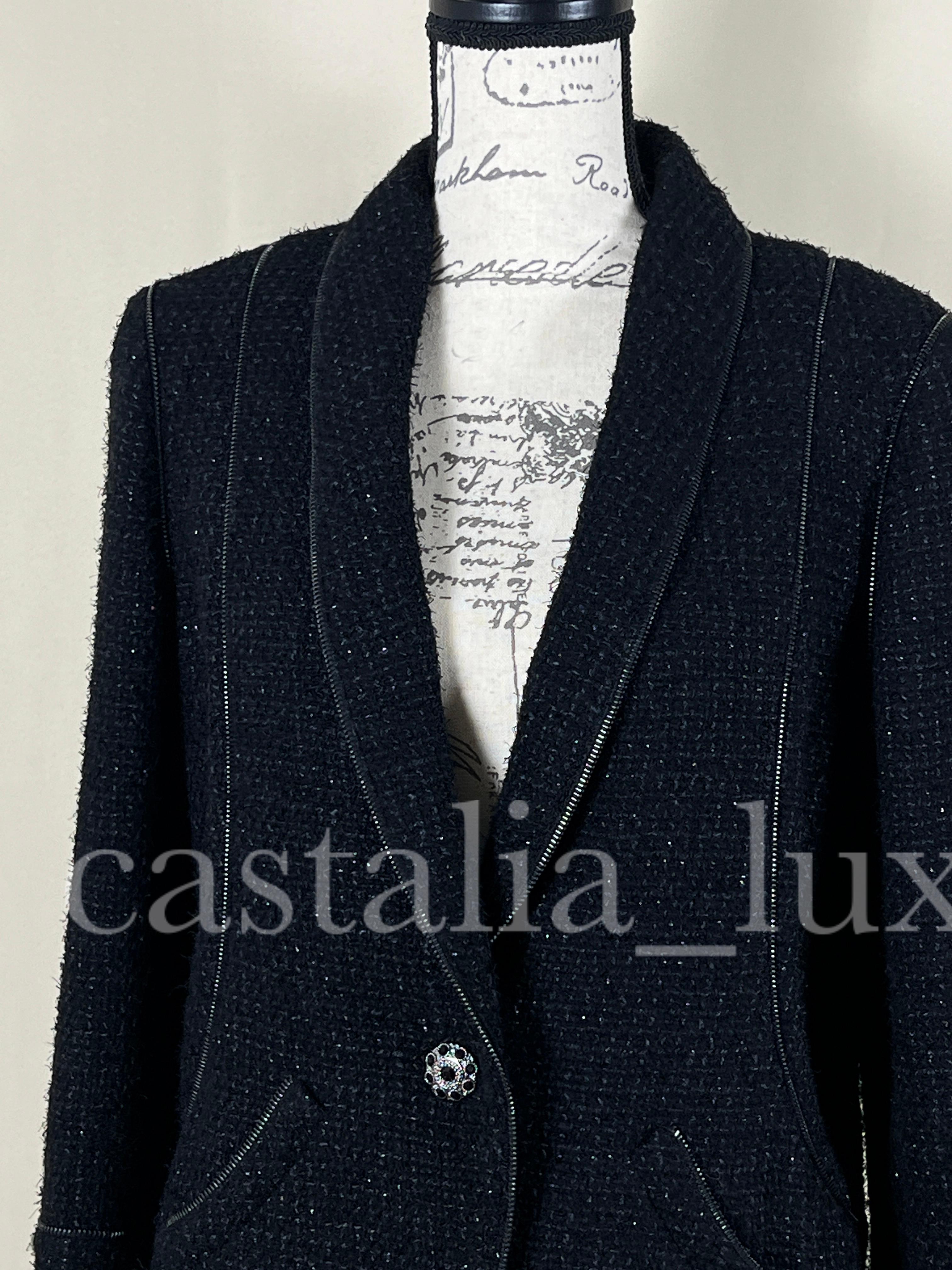 Chanel CC Jewel Gripoix Buttons Black Tweed Jacket 1