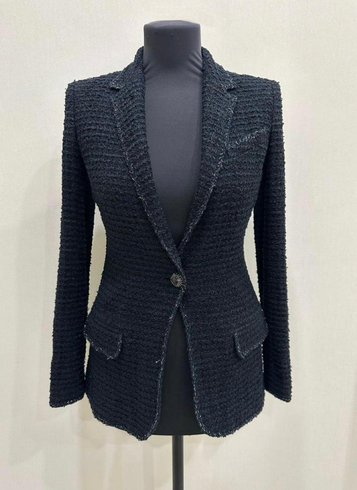 Chanel CC Jewel Gripoix Buttons Black Tweed Jacket For Sale 1