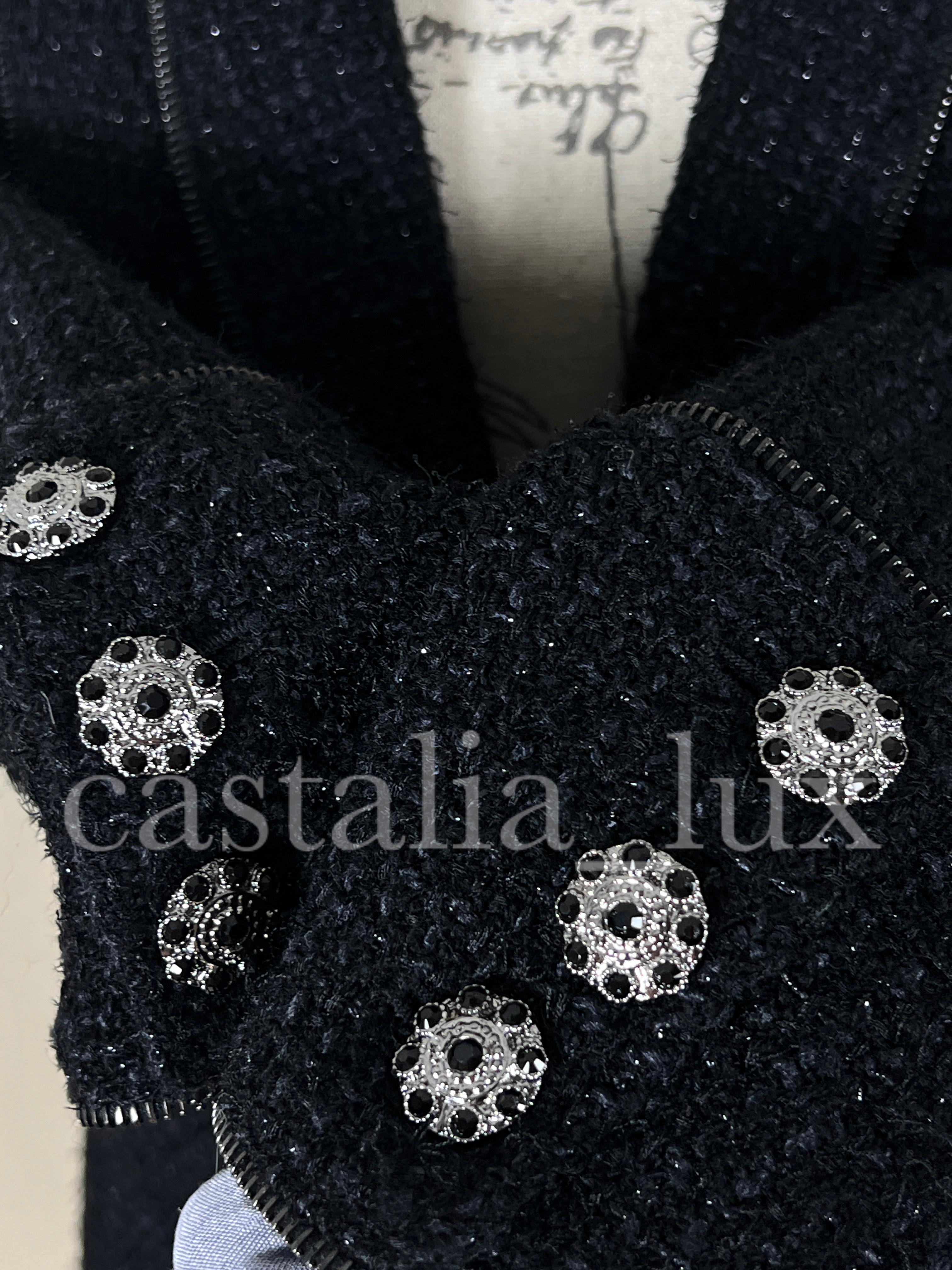 Chanel CC Jewel Gripoix Buttons Black Tweed Jacket 2