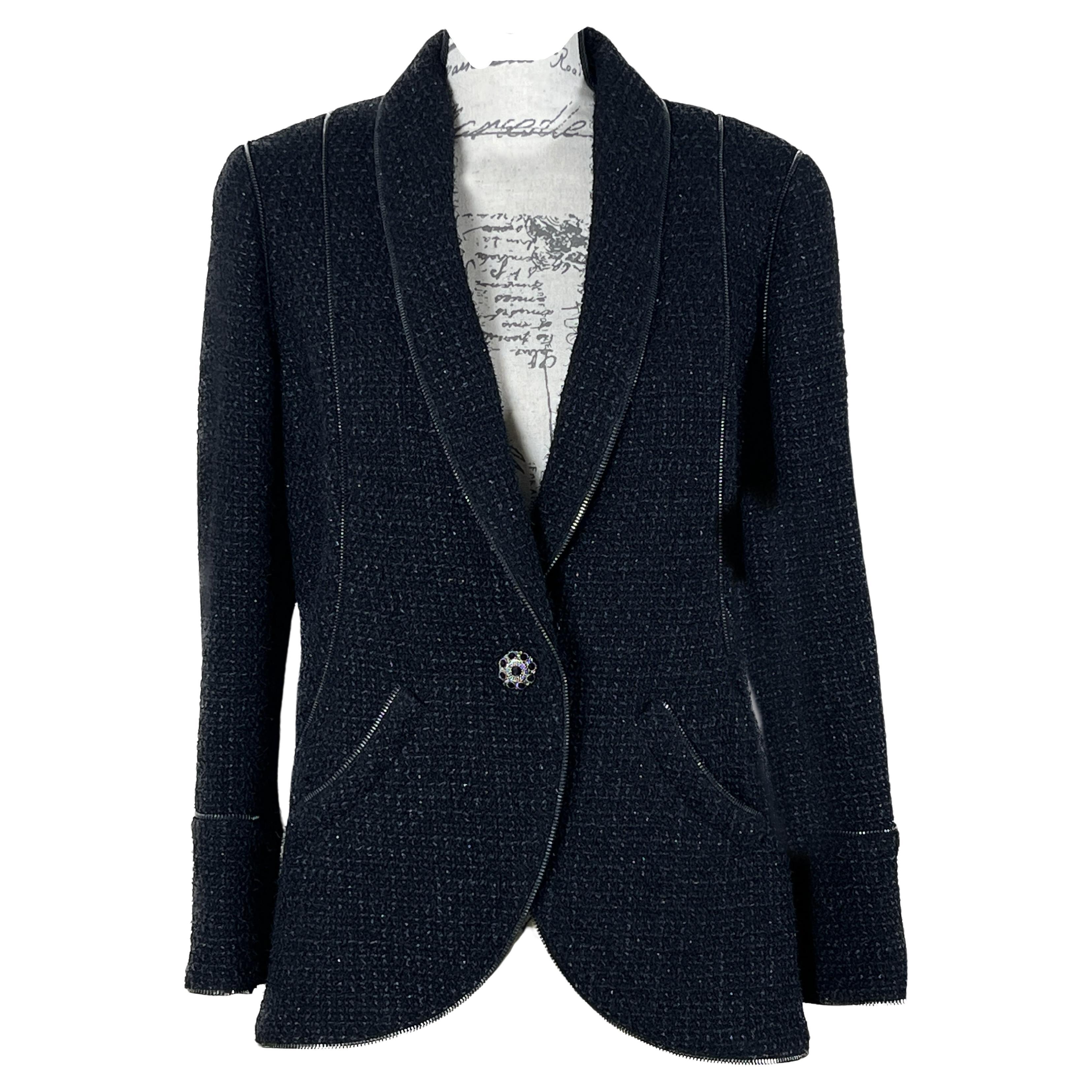 Chanel CC Jewel Gripoix Buttons Black Tweed Jacket