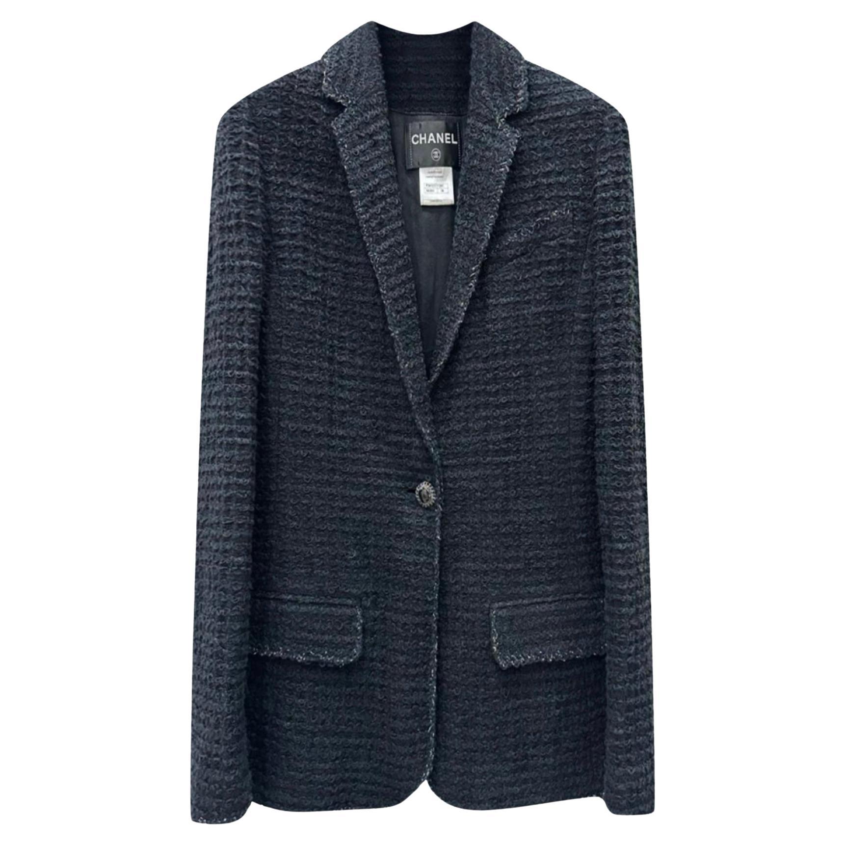 Chanel CC Jewel Gripoix Buttons Black Tweed Jacket For Sale