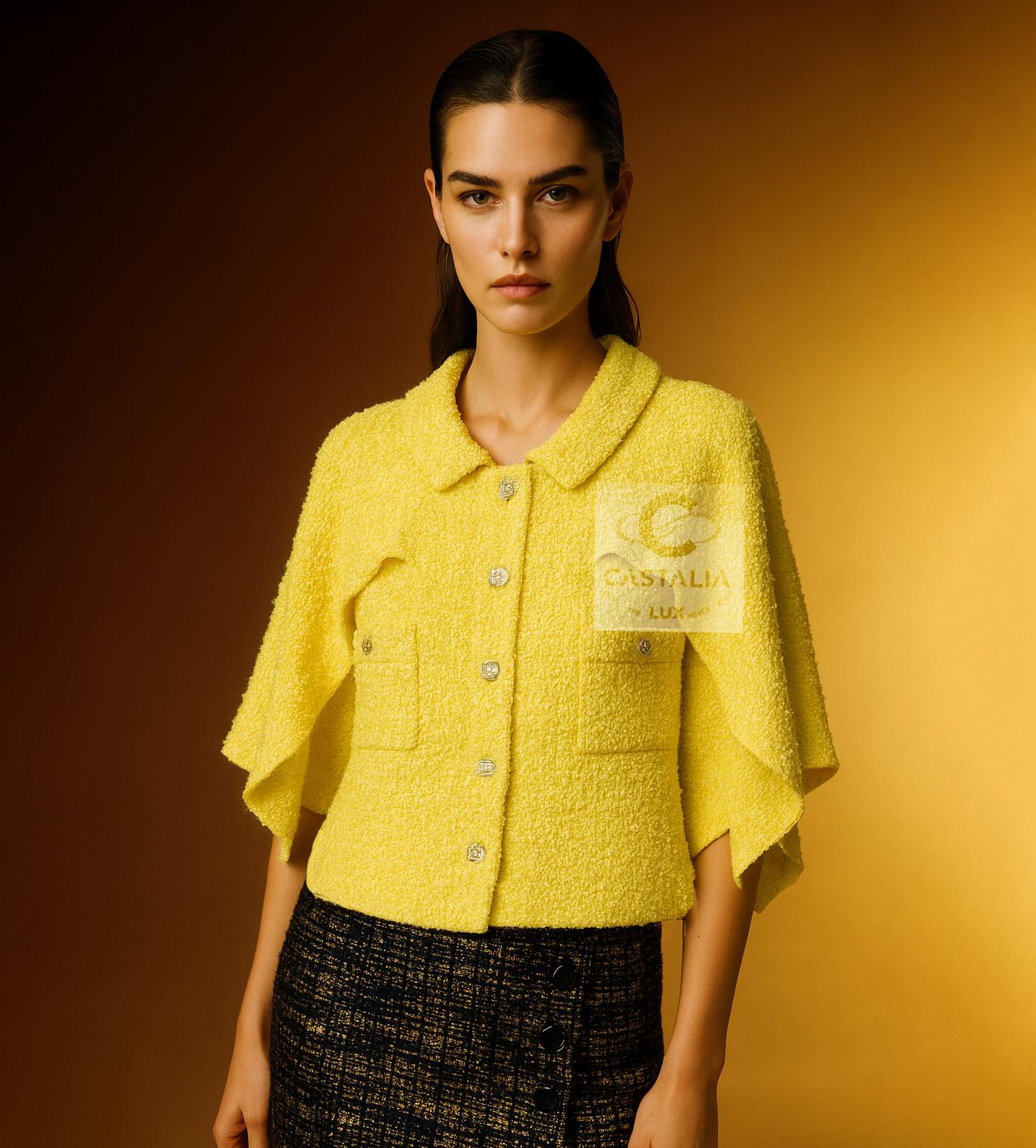 Yellow CHANEL CC Jewel Gripoix Buttons Tweed Jacket 40 FR For Sale