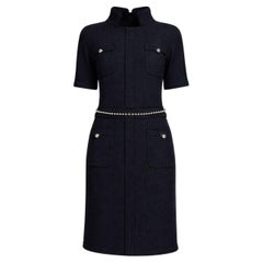 CHANEL CC Jewel Pearl Belt Black Tweed Dress 38 FR