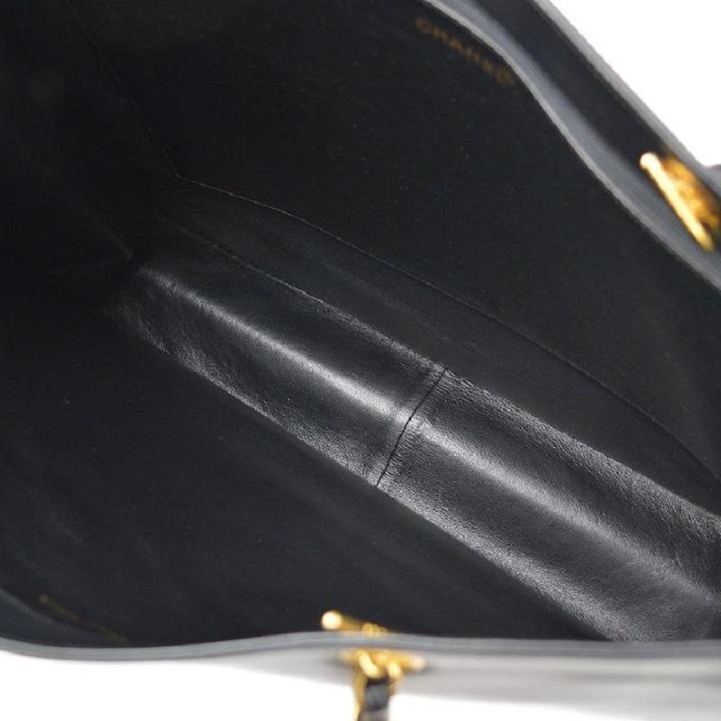 CHANEL CC Jumbo Black Lambskin Leather Gold Shopper Travel Shoulder Tote Bag 1