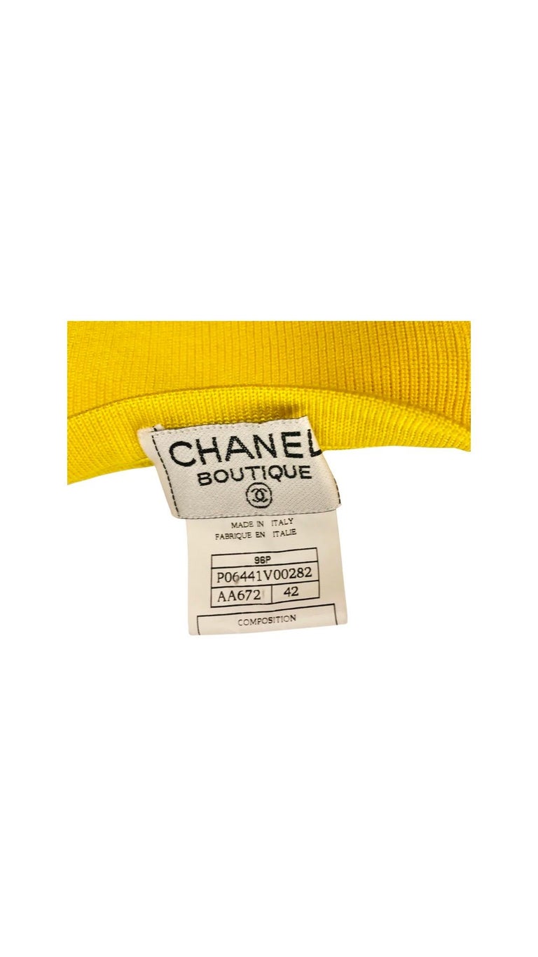 Chanel CC Knitted Yellow Cropped Tank Top  For Sale 2