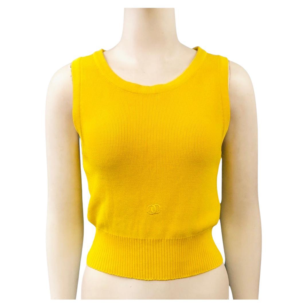 Chanel CC Knitted Yellow Cropped Tank Top 
