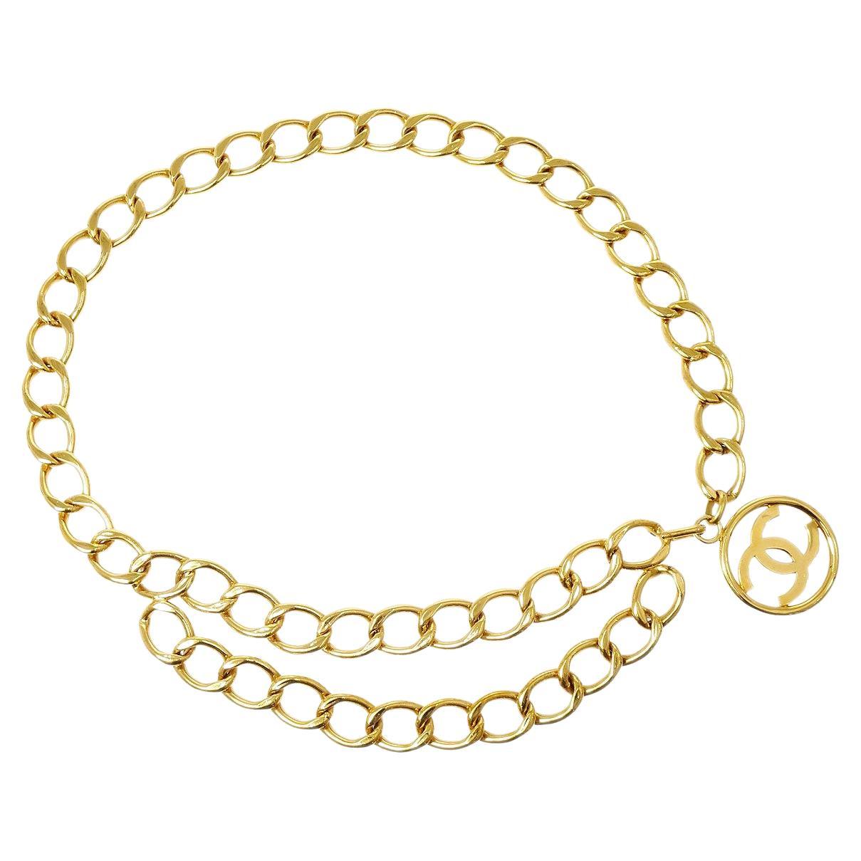 CHANEL CC Large Double Loop Gold Tone Metal Chain Link Waist Belt