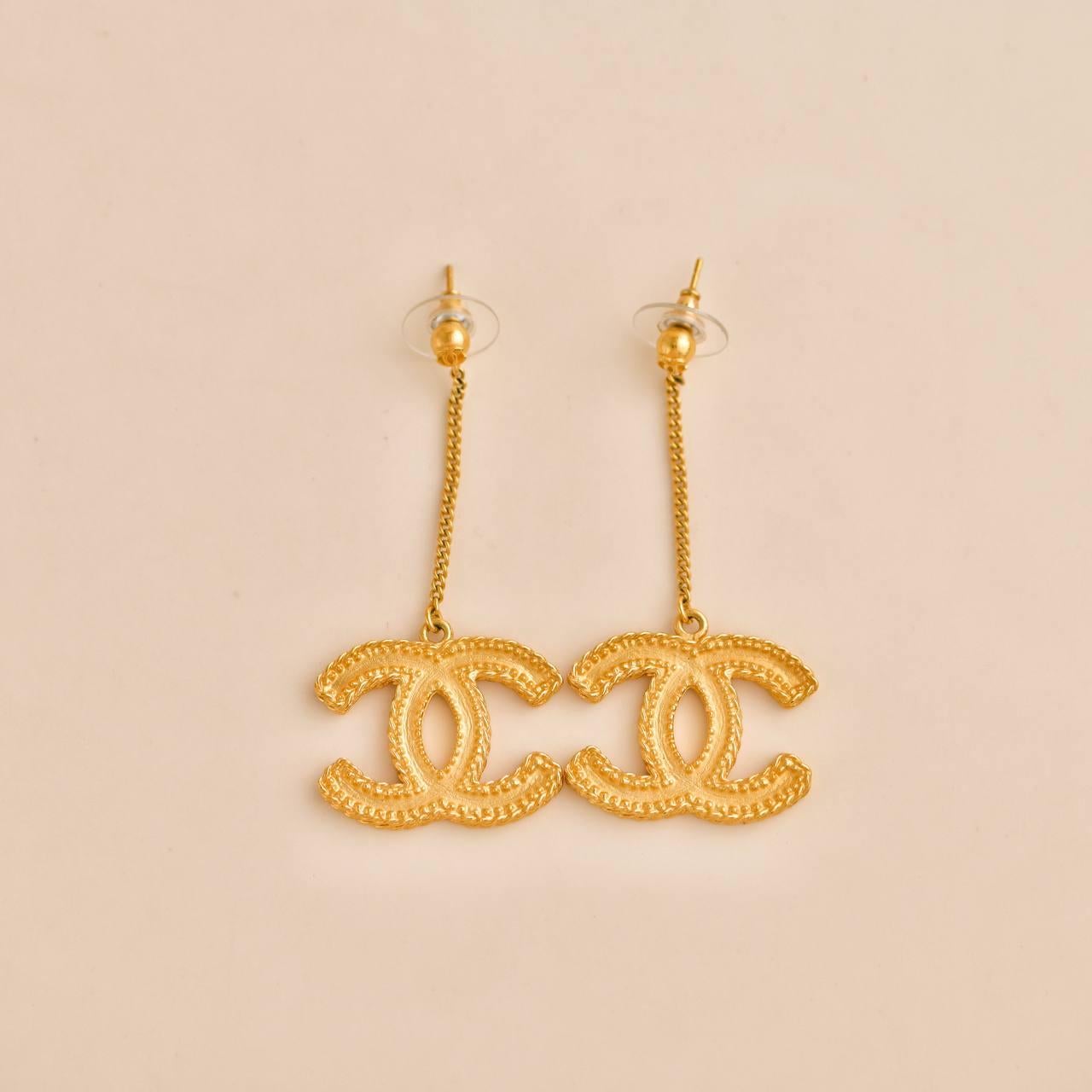 Chanel CC Large Drop Earrings For Sale 2