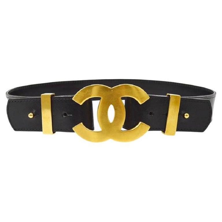 CHANEL CC Large Gold Buckle Evening Leather Waist Belt For Sale at 1stDibs