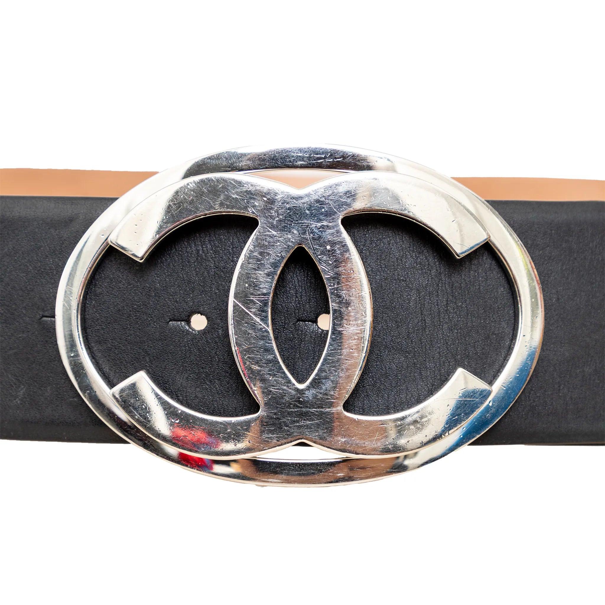 Cinturón de piel Chanel CC - Años 00 Negro