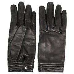 CHANEL, Accessories, Black Chanel Look Gray Leather Fingerless Gloves