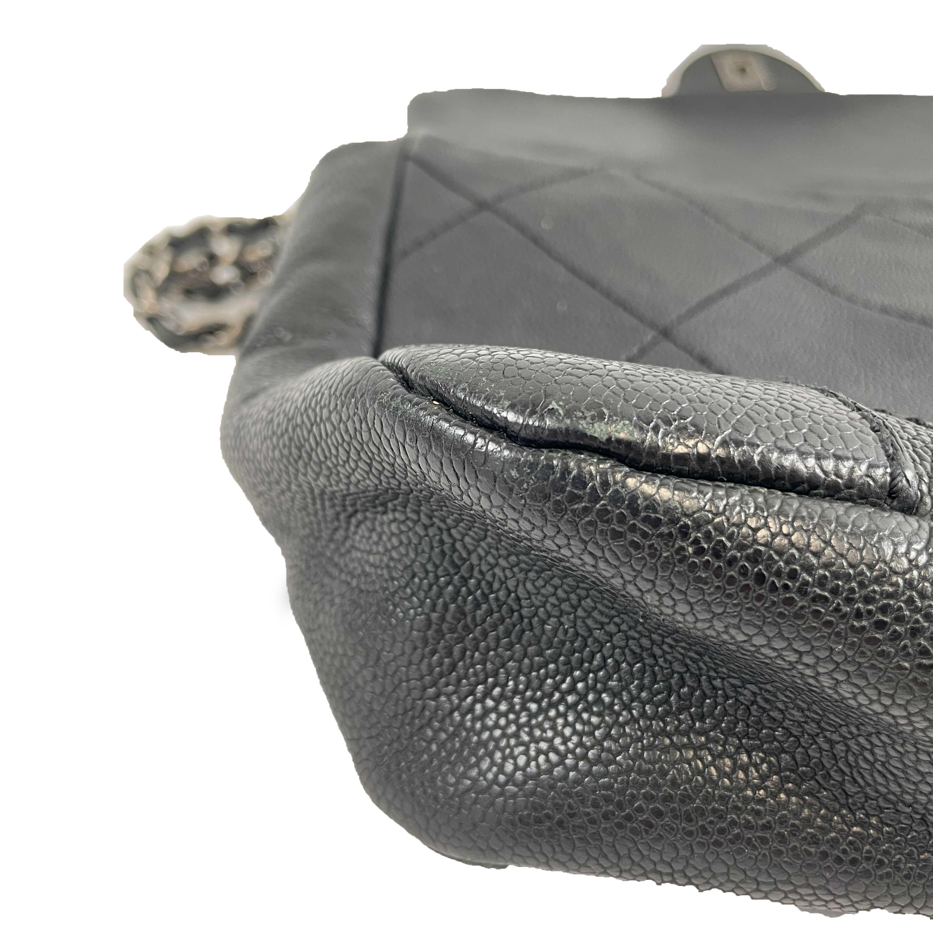 	CHANEL - CC Ligne Flap Large Bag Black / Silver Caviar Leather Shoulder Bag 7