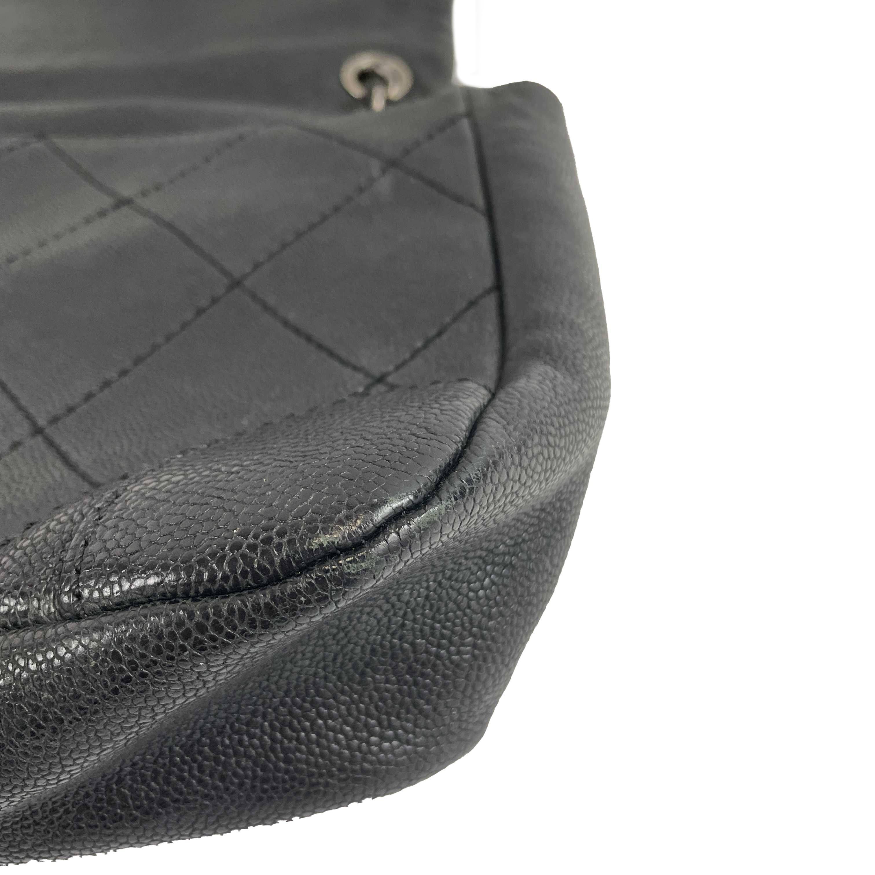 	CHANEL - CC Ligne Flap Large Bag Black / Silver Caviar Leather Shoulder Bag 8