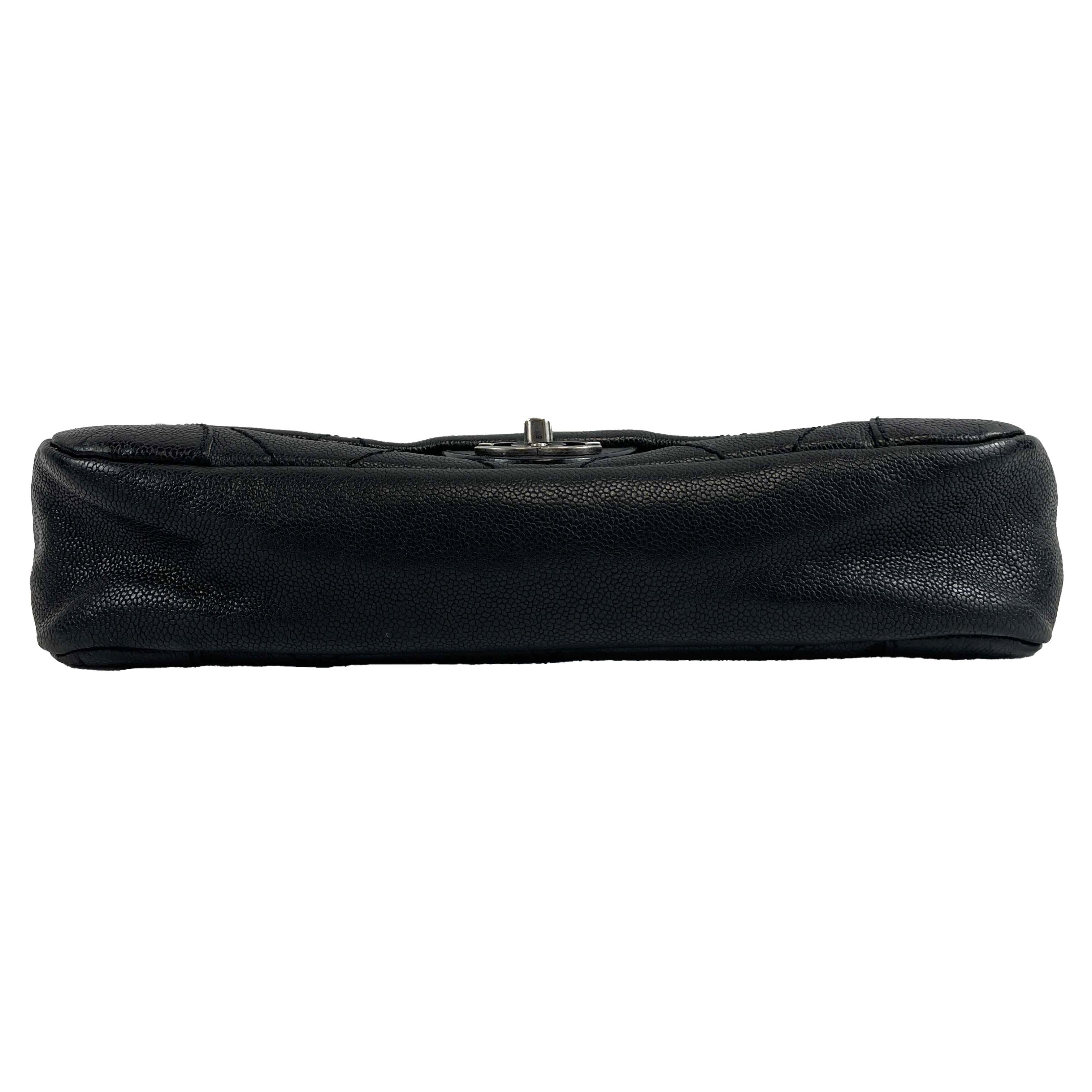 	CHANEL - CC Ligne Flap Large Bag Black / Silver Caviar Leather Shoulder Bag 3