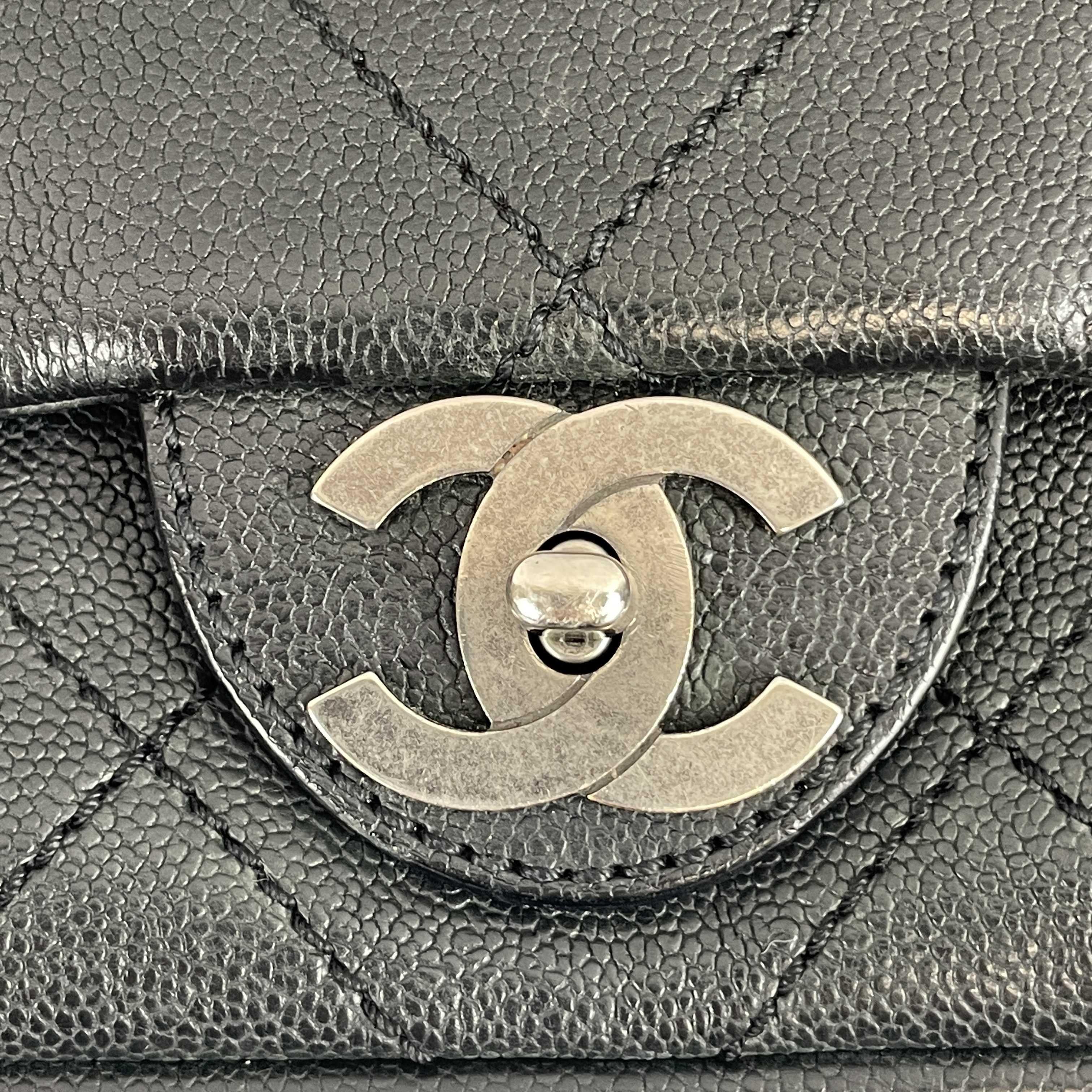 	CHANEL - CC Ligne Flap Large Bag Black / Silver Caviar Leather Shoulder Bag 4