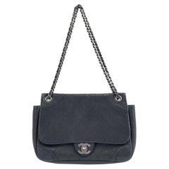 	CHANEL - CC Ligne Flap Large Bag Black / Silver Caviar Leather Shoulder Bag