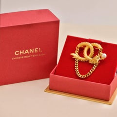 Chanel CC Limited-Edition Dragon New Year Gold Plated Faux Pearl Brooch