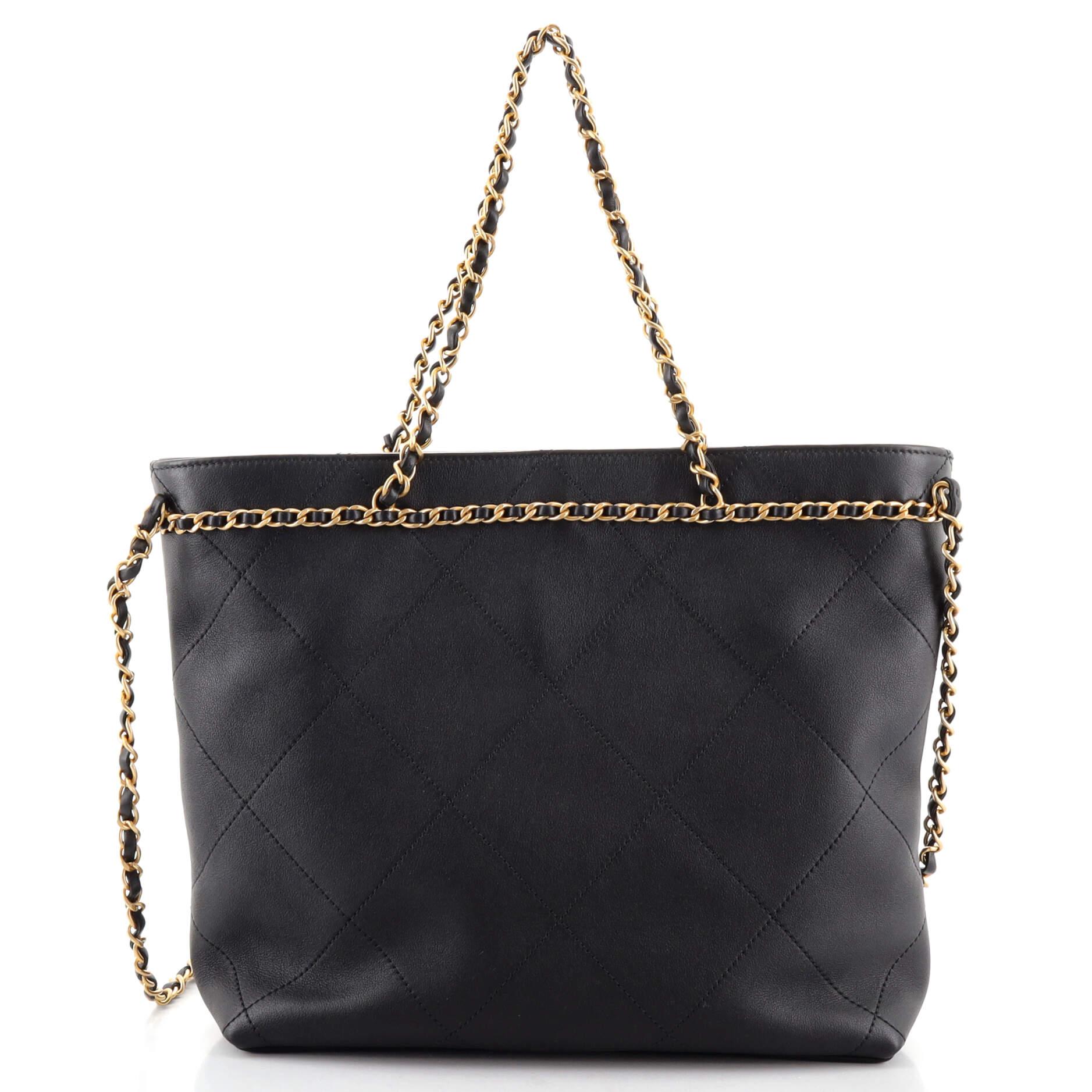 Chanel CC Lock Kettengriff Einkaufstasche aus gestepptem Kalbsleder im Zustand „Gut“ in NY, NY