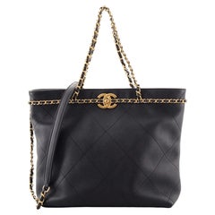 Chanel CC Lock Chain Handle Shopping Tote Quilted Calfskin Small