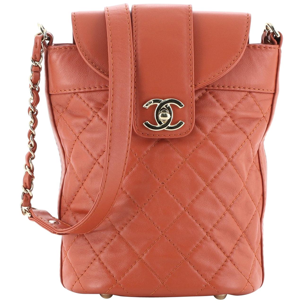 Chanel CC Lock Flap Bucket Bag Quilted Lambskin Small