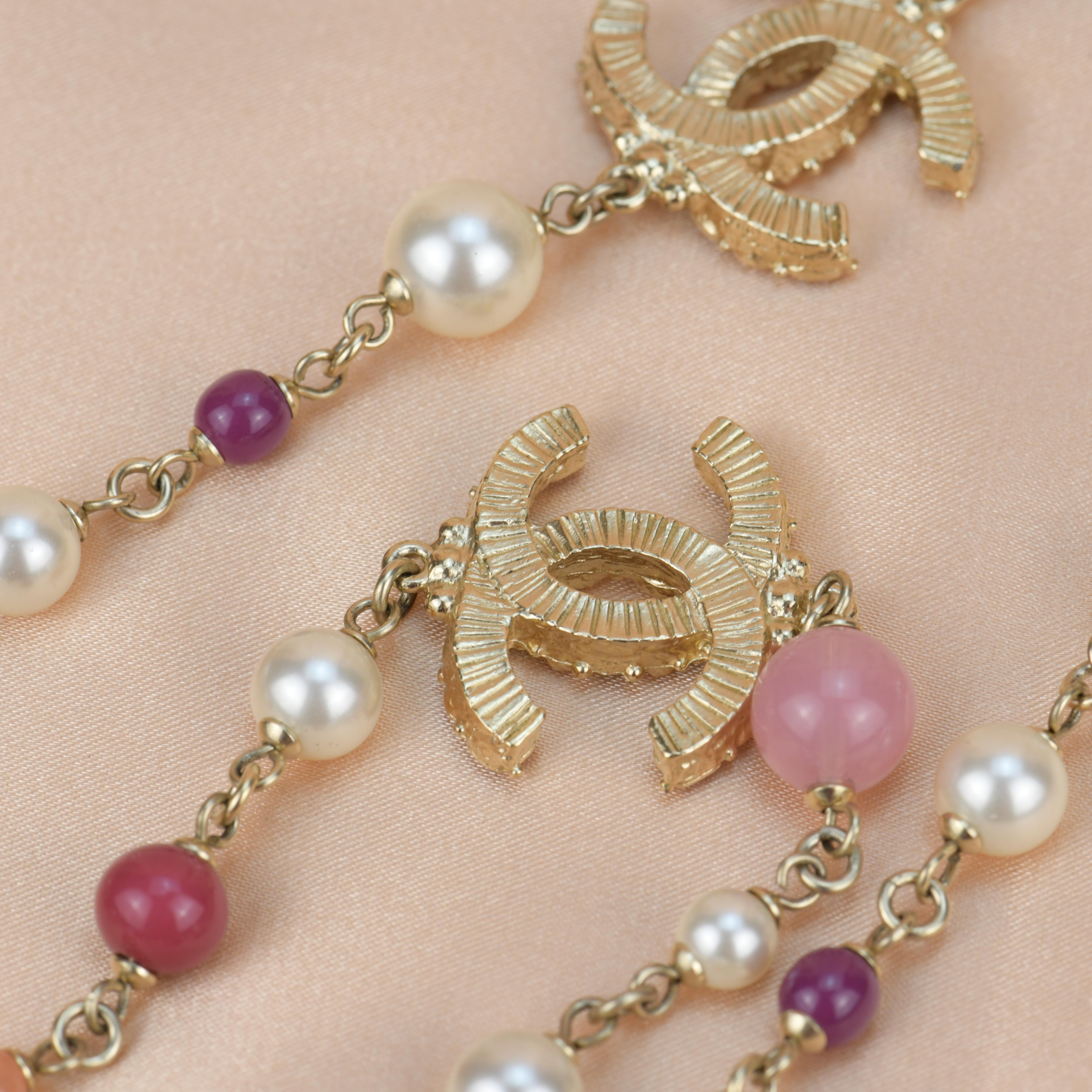 Chanel CC Logo Long Pearl Necklace in Gilt Gold 8