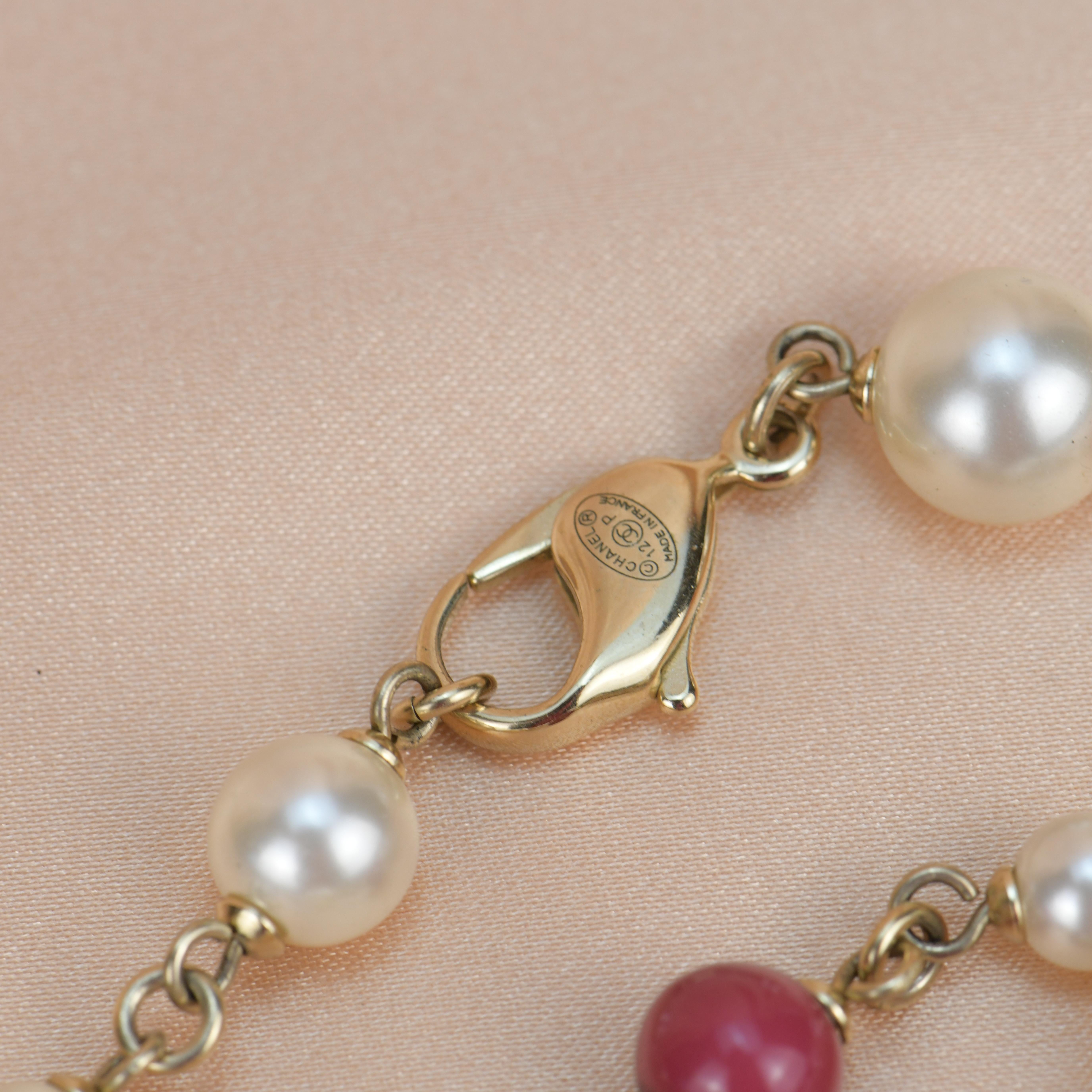 Chanel CC Logo Long Pearl Necklace in Gilt Gold 3