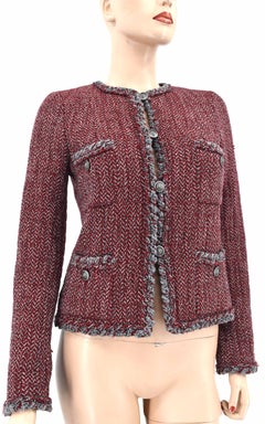 Chanel CC Logo 4 Pockets Braided Trim Tweed Jacket Blazer 08A 2008 New With Tag