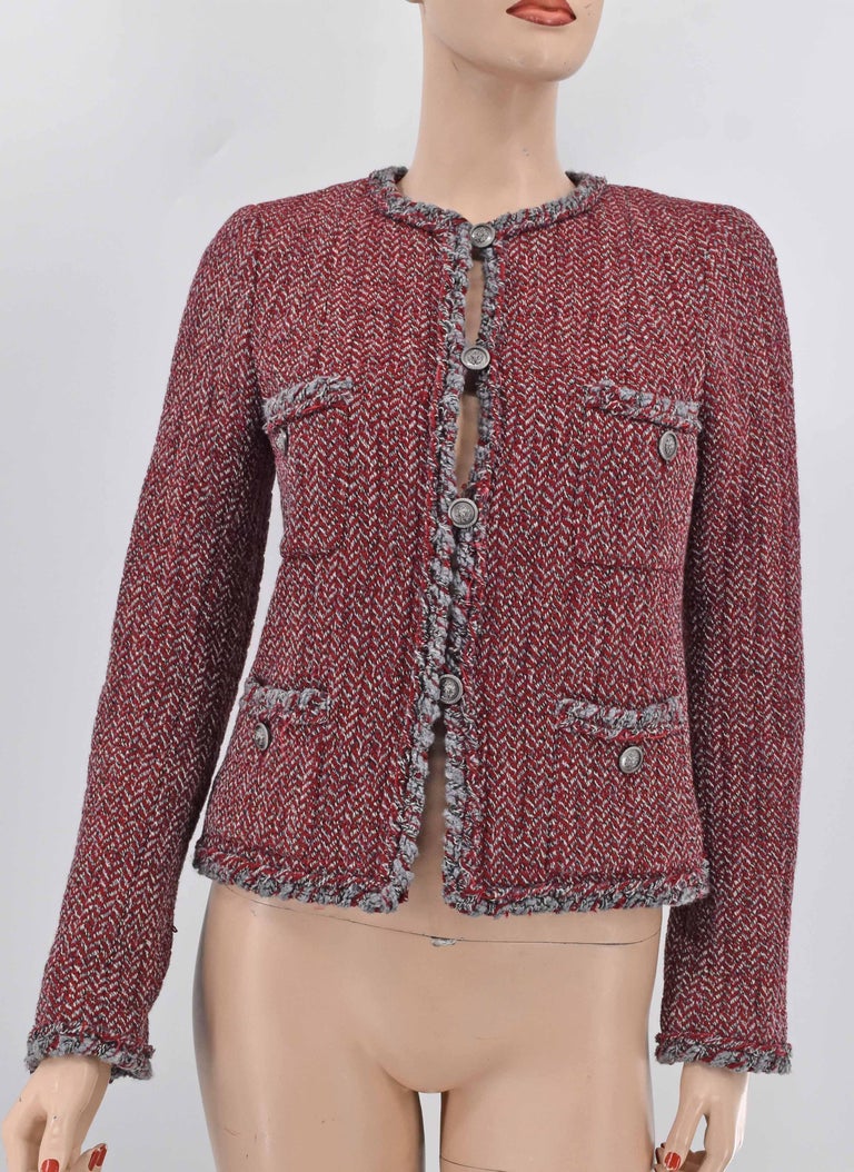 Chanel CC Logo 4 Pockets Braided Trim Tweed Jacket Blazer 08A 2008 New With Tag In New Condition For Sale In Merced, CA