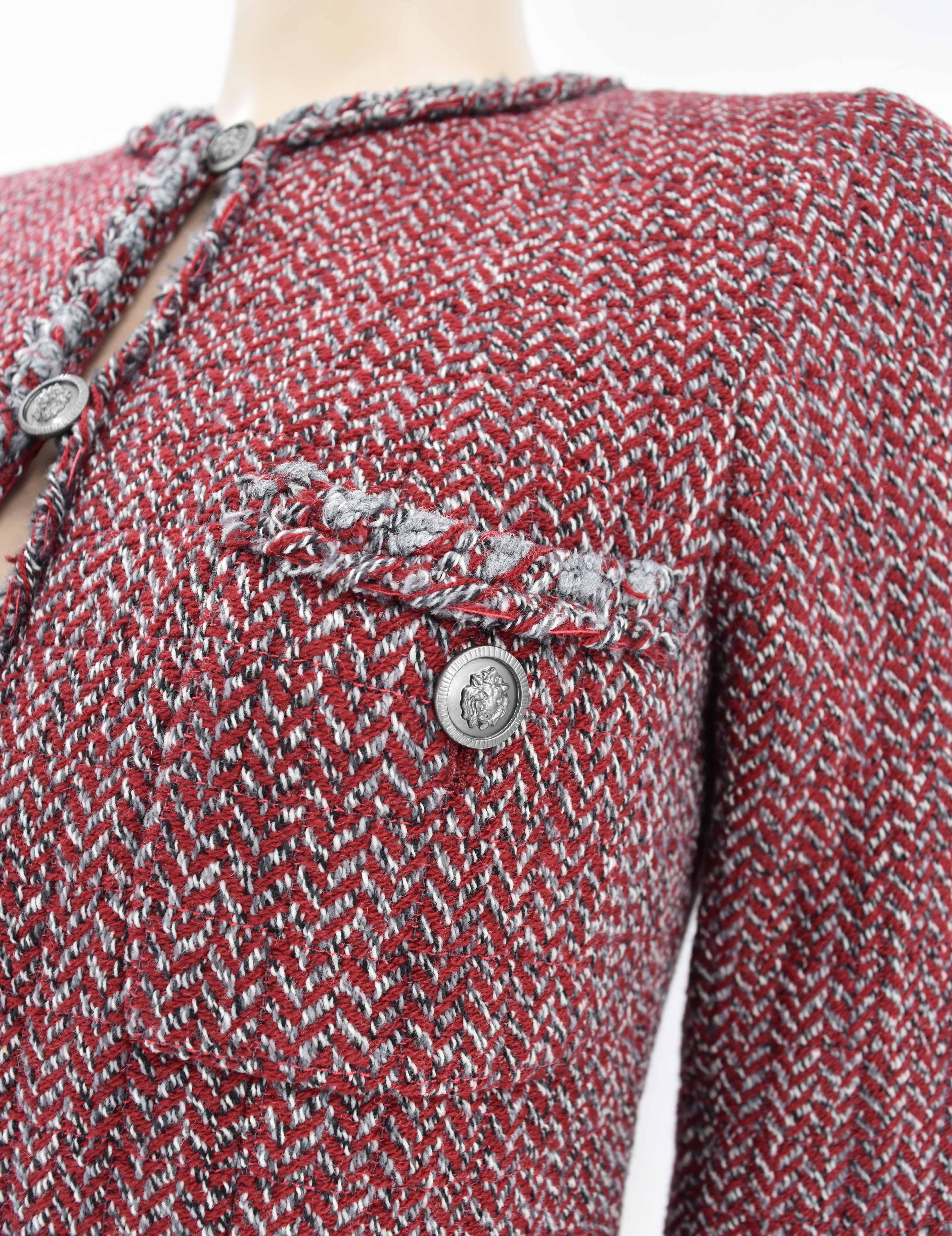 Brown Chanel CC Logo 4 Pockets Braided Trim Tweed Jacket Blazer 08A 2008 New With Tag For Sale