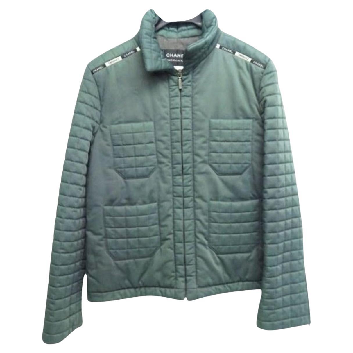 Chanel CC Logo Accents Quilted Emerald Jacket For Sale