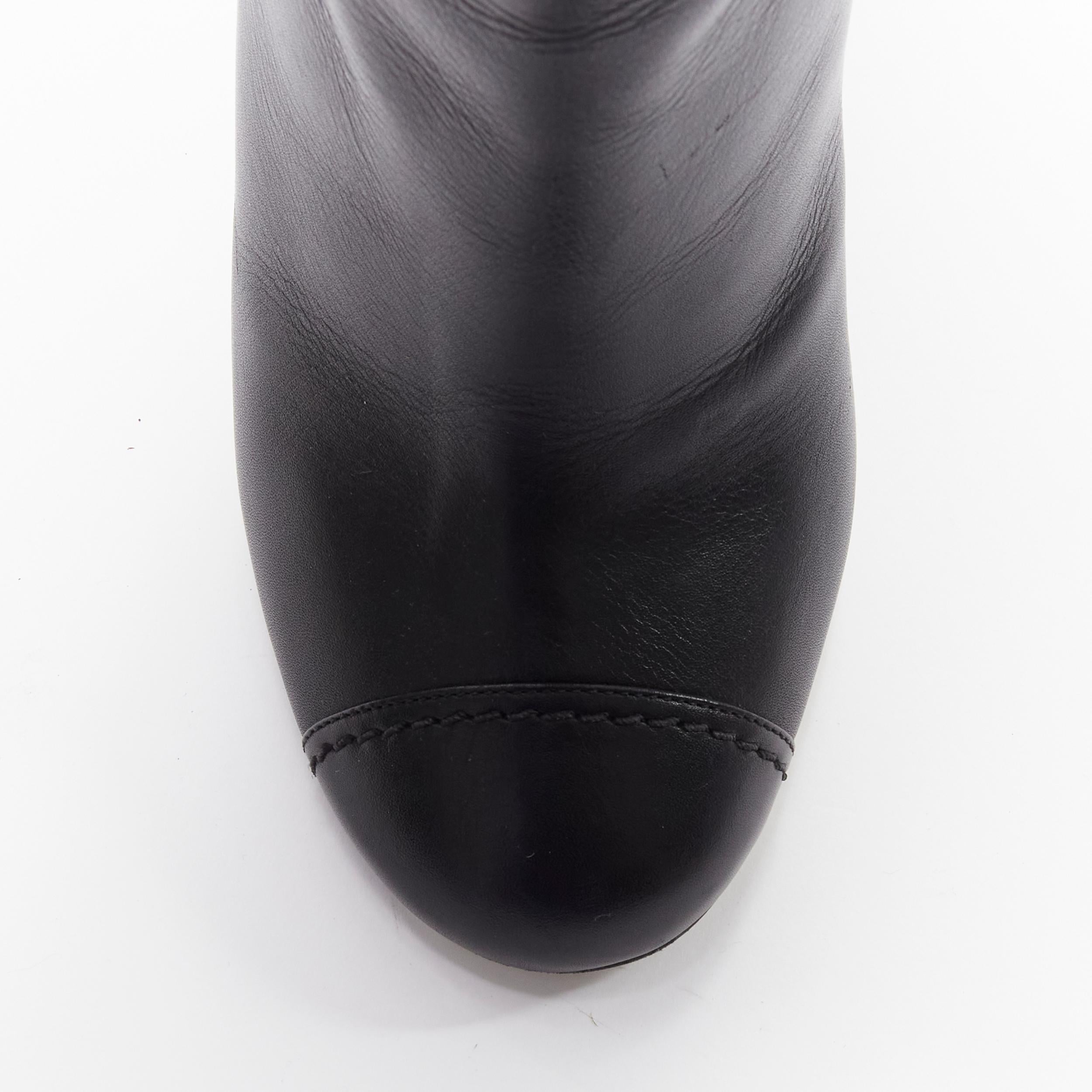CHANEL CC logo bead embellishment black leather wedge heeled boots EU38 For Sale 2
