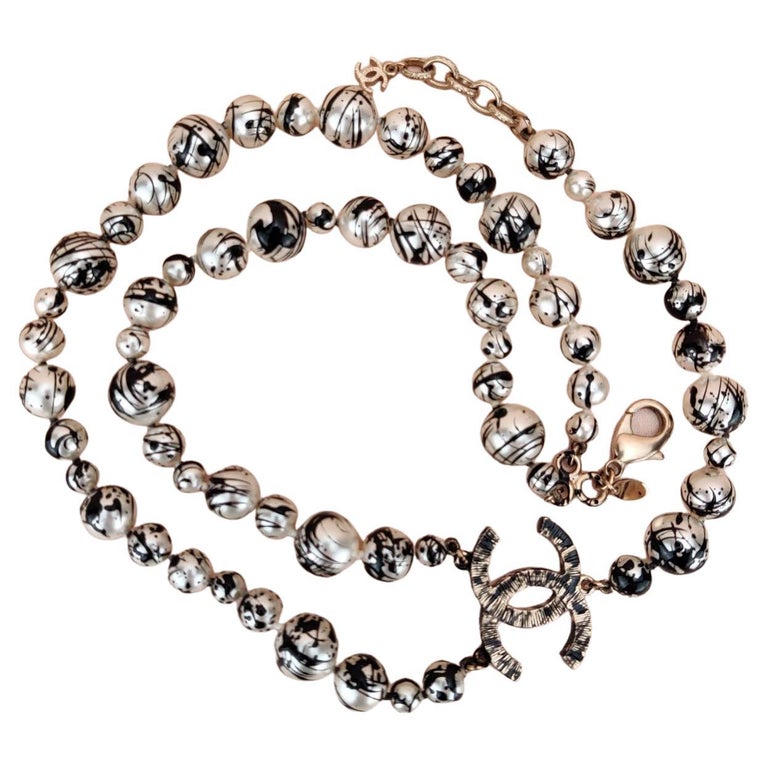 Chanel CC Logo Beads Double Chain Pearl Necklace For Sale at 1stDibs