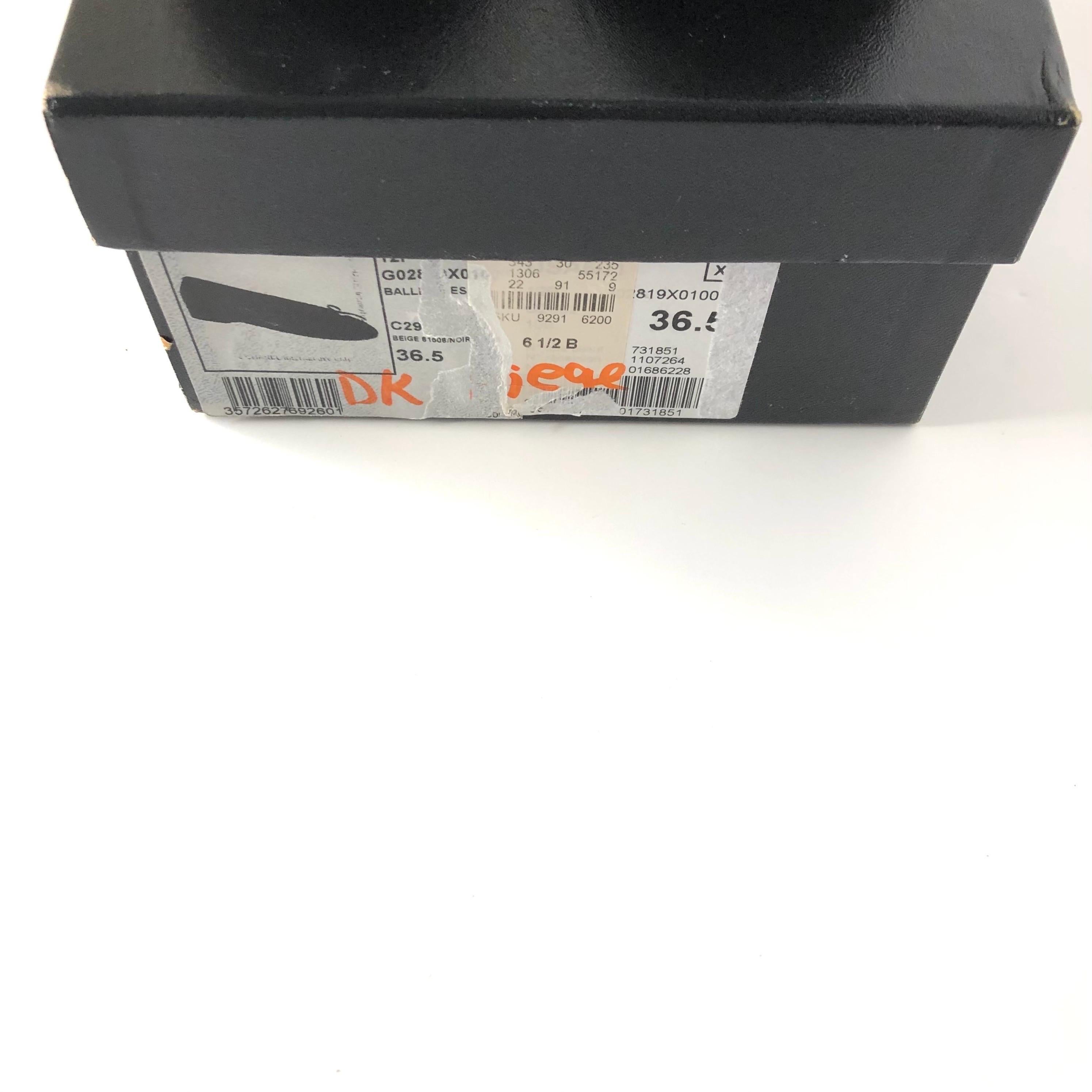 Chanel CC Logo Beige Black Leather Bow Embellished Ballet Flats 36.5 4