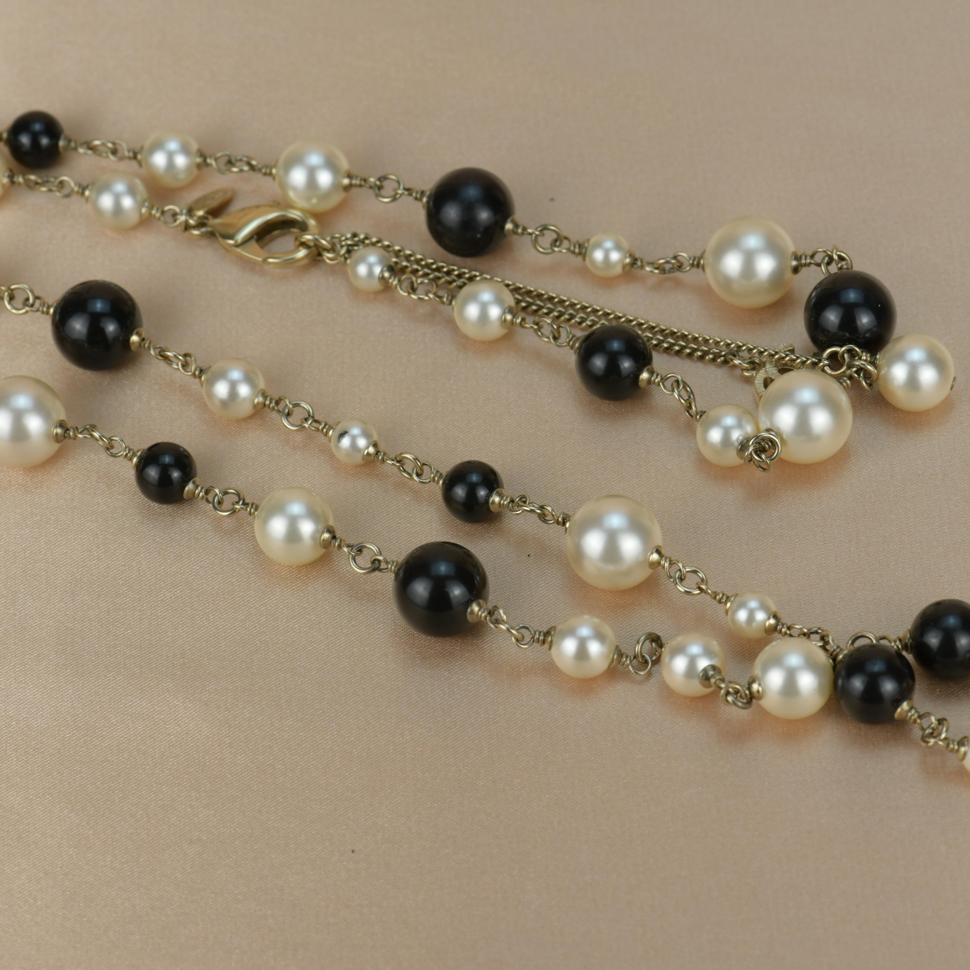 Chanel CC Logo Black Enamel Long Pearl Necklace 4