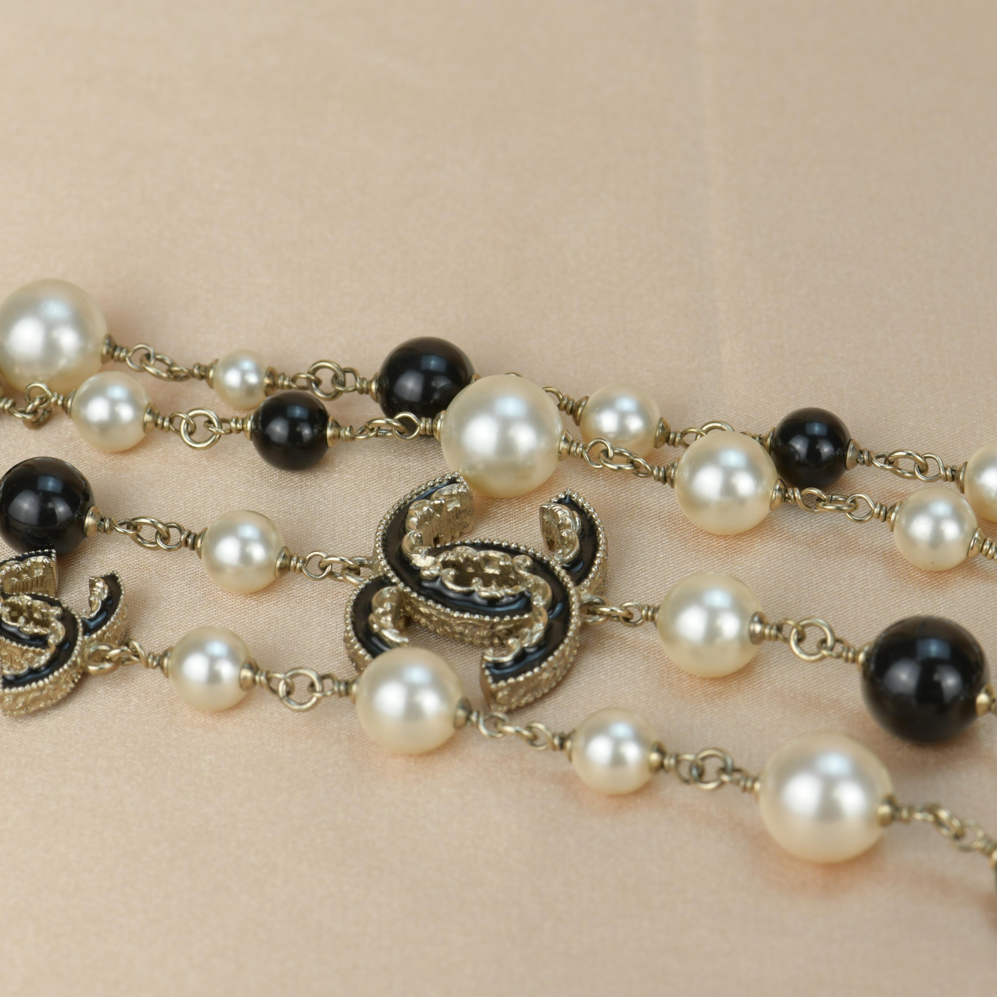 Chanel CC Logo Black Enamel Long Pearl Necklace 5