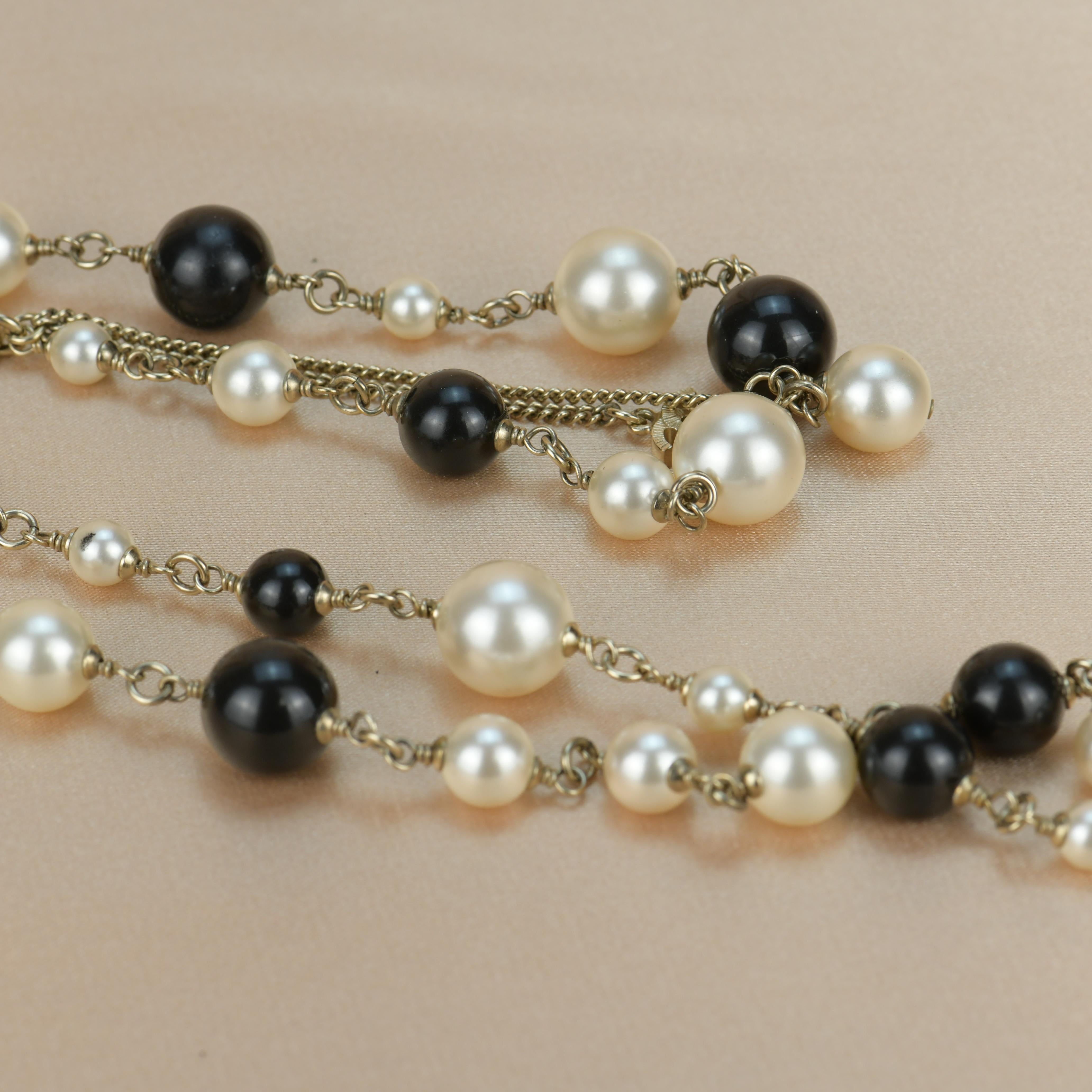 Chanel CC Logo Black Enamel Long Pearl Necklace  6