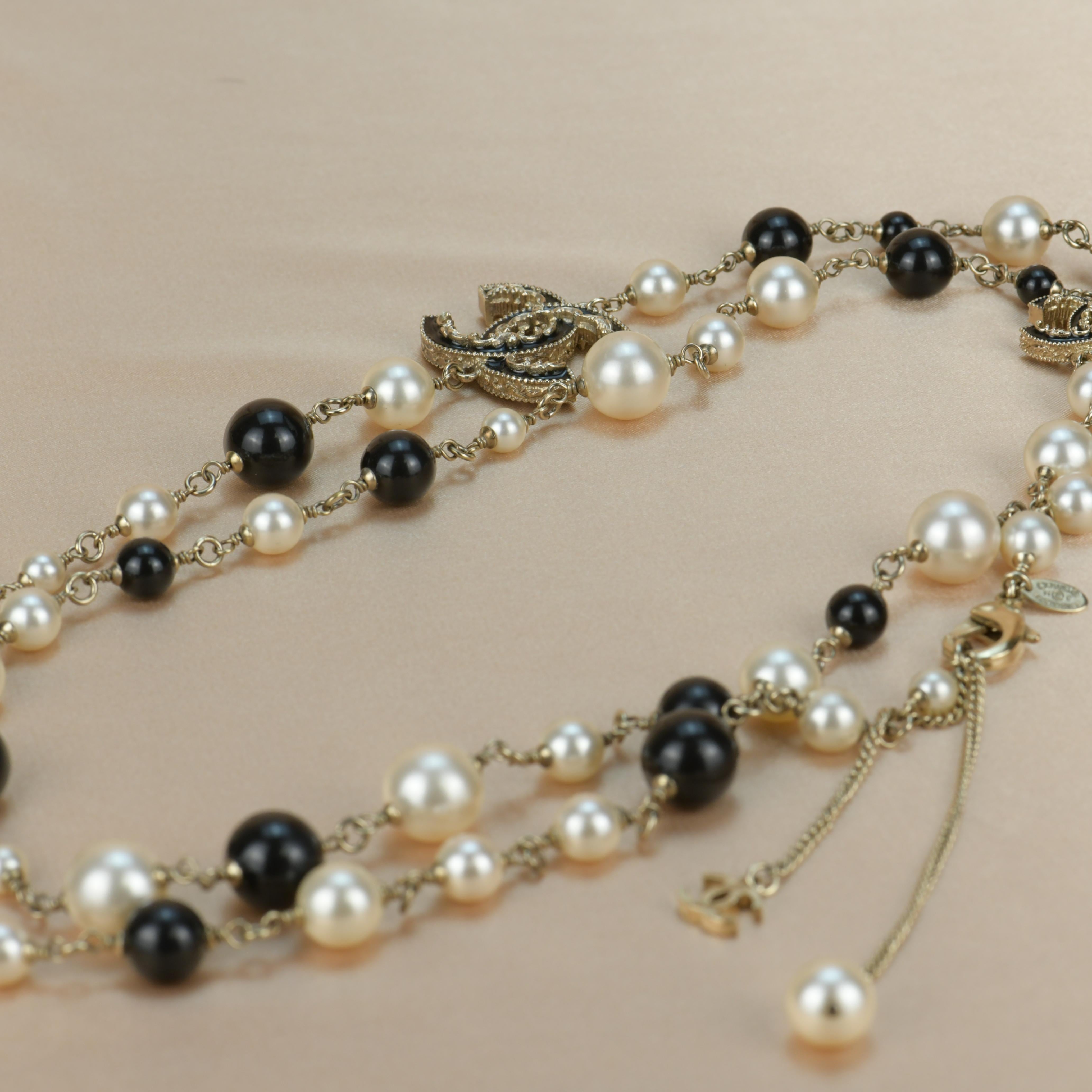 Chanel CC Logo Black Enamel Long Pearl Necklace  7
