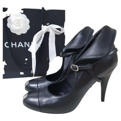 Chanel CC Logo Black Leather Sandals