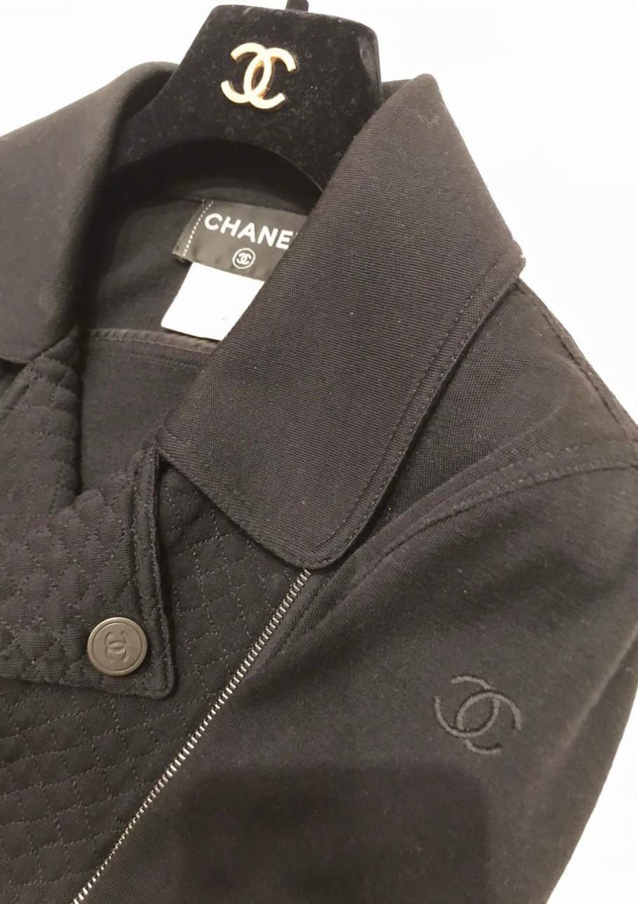 Chanel CC Logo Black Quilted Biker Jacket 2