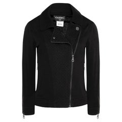 Chanel CC Logo Schwarze gesteppte Bikerjacke