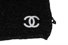 Chanel CC Logo Black Scarf Black Silver Metallic Cashmere Shawl Neck Cover