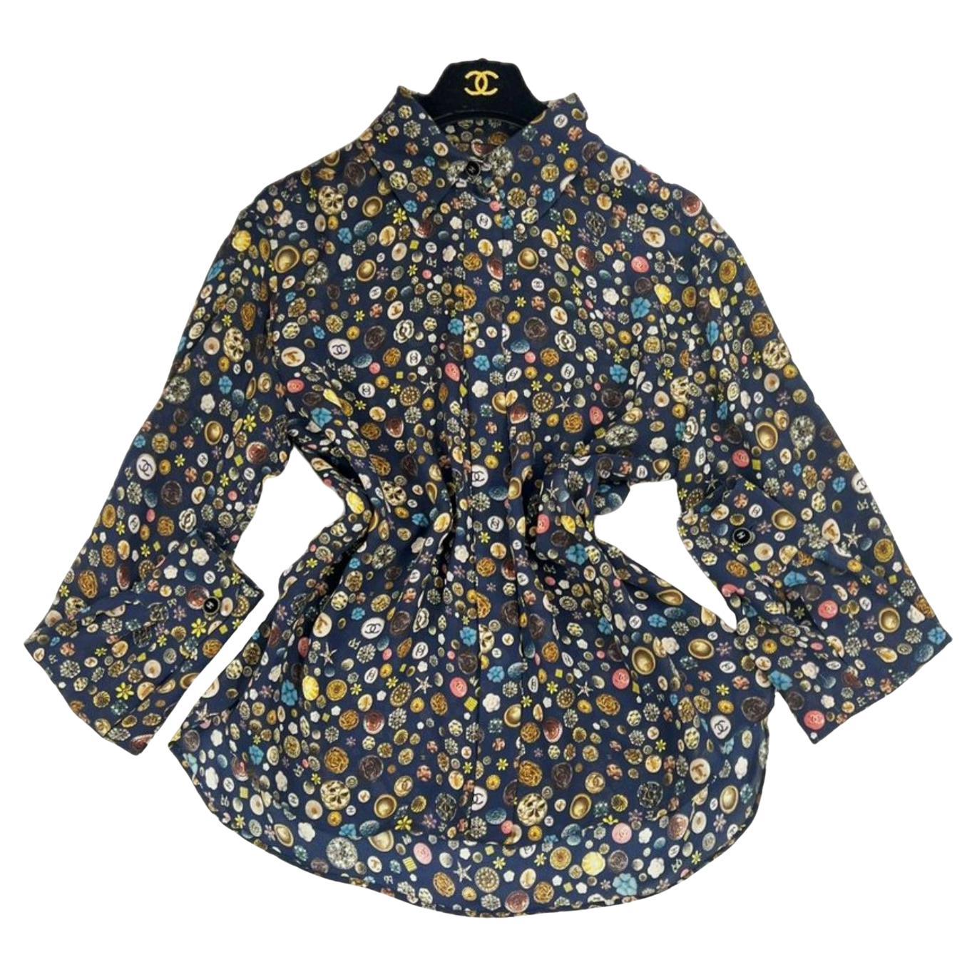 Chanel CC Logo Black Silk Blouse For Sale