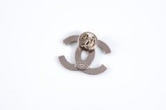 Chanel CC Logo Blue Stripy Pin Brooch