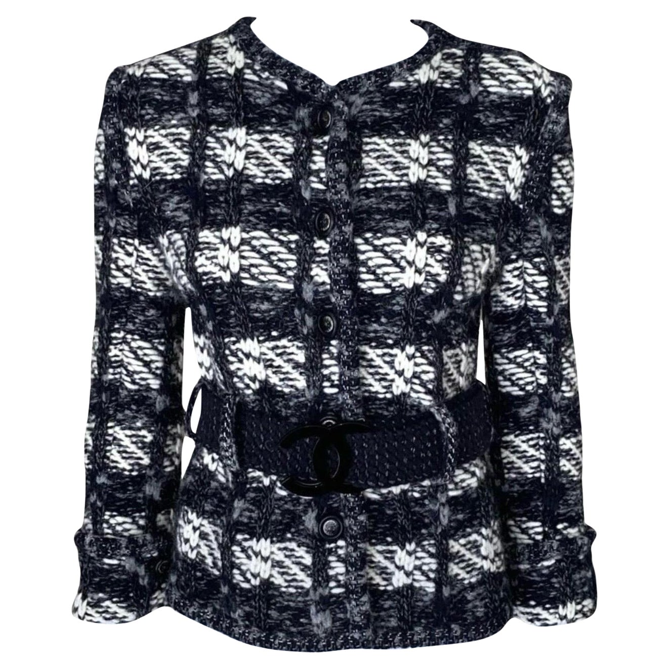 Chanel CC Logo Buckle Black Woven Tweed Jacket 38 FR
