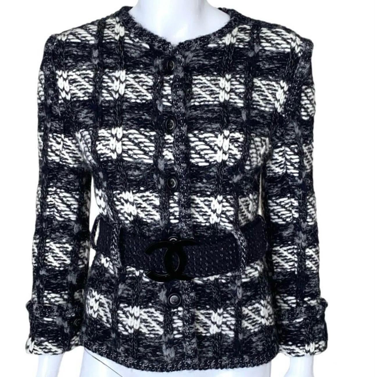  Chanel - Veste en tweed tissée noire avec boucle logo CC Unisexe 