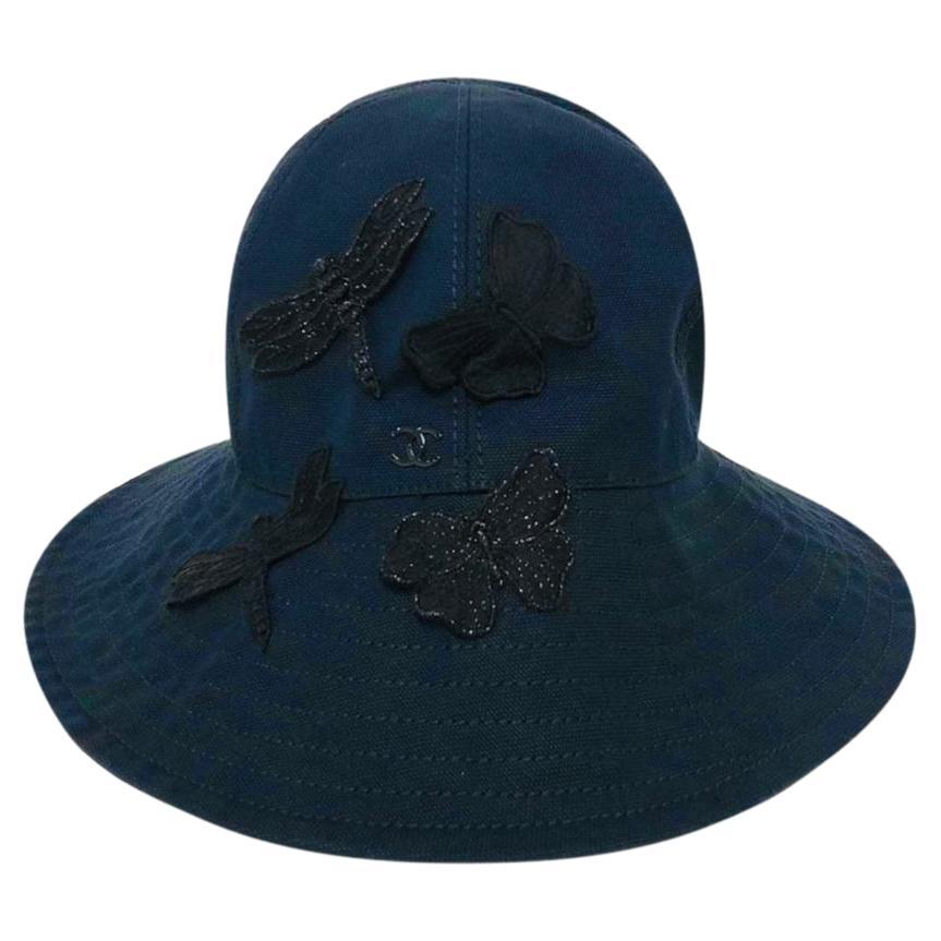 Chanel 'CC' Logo Butterfly Embellished Cotton Hat For Sale