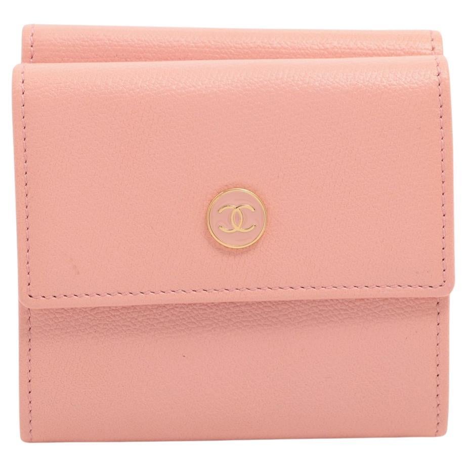 Chanel CC Logo Button Compact Wallet Pink For Sale