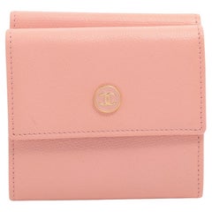 Retro Chanel CC Logo Button Compact Wallet Pink